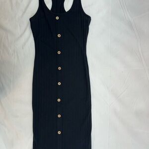 Almost Famous Black Midi Dress with Tan Buttons S